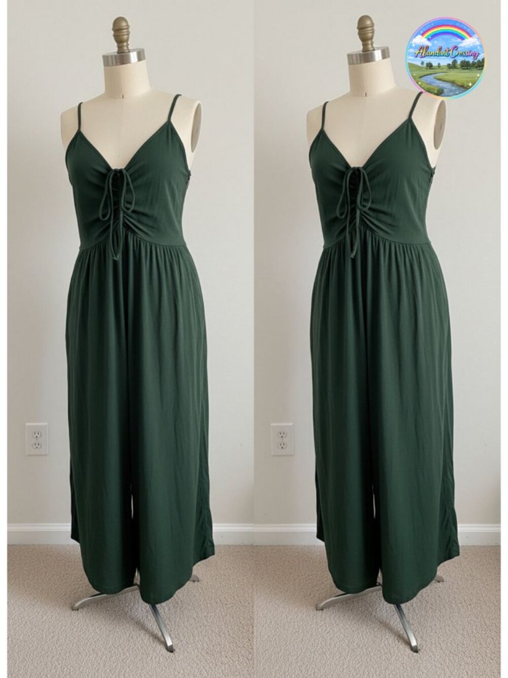 Spaghetti Strap V-Neck Wide Leg Jumpsuit with Pockets